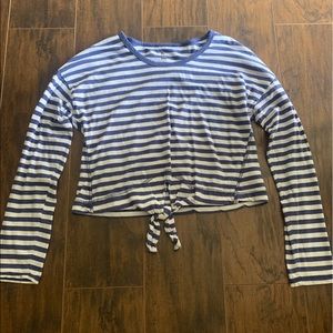 Blue and white striped long sleeve shirt